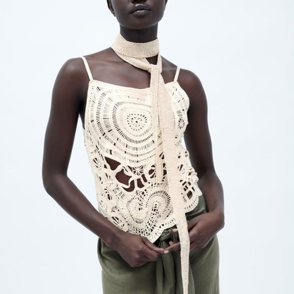 Zara Tops - NWT ECRU CROCHET CAMISOLE TOP